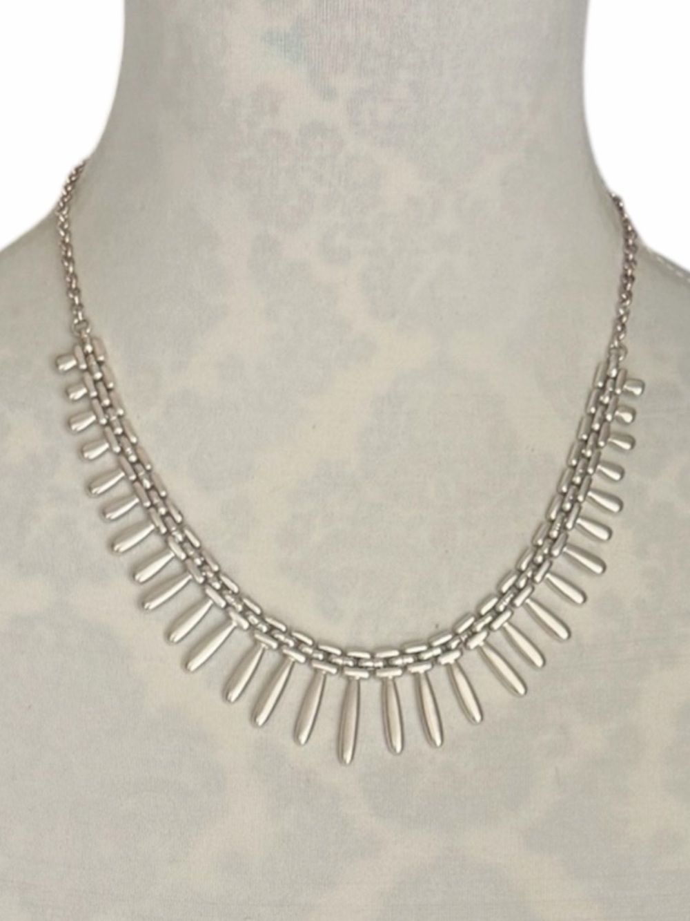 Lucky Brand Silver Tone Spike Fringe Statement Necklace Boho